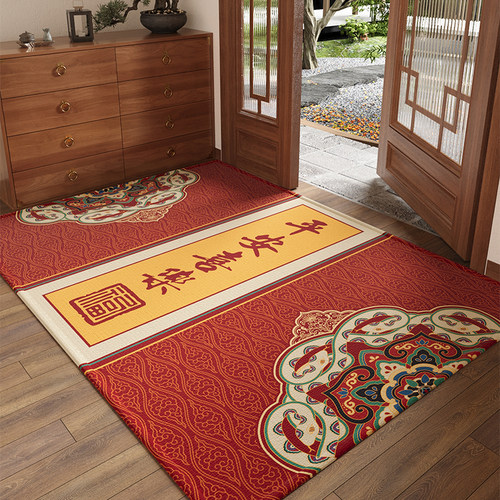 蛇年入户门地垫红色喜庆大门口进门脚垫玄关家用防滑地毯定制门垫