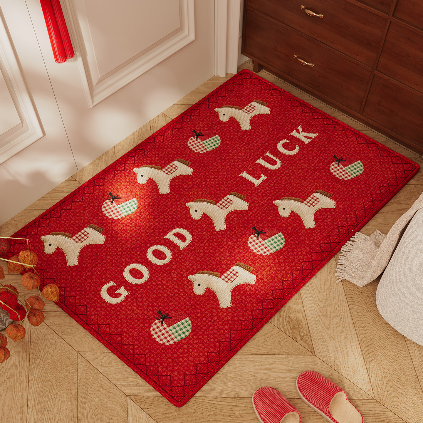 马年入户门地垫红色防滑脚垫门口耐脏耐磨除尘免洗可裁剪地毯门垫,居家布艺,入户地垫,淘宝优惠券,粉丝福利购,淘宝优惠卷