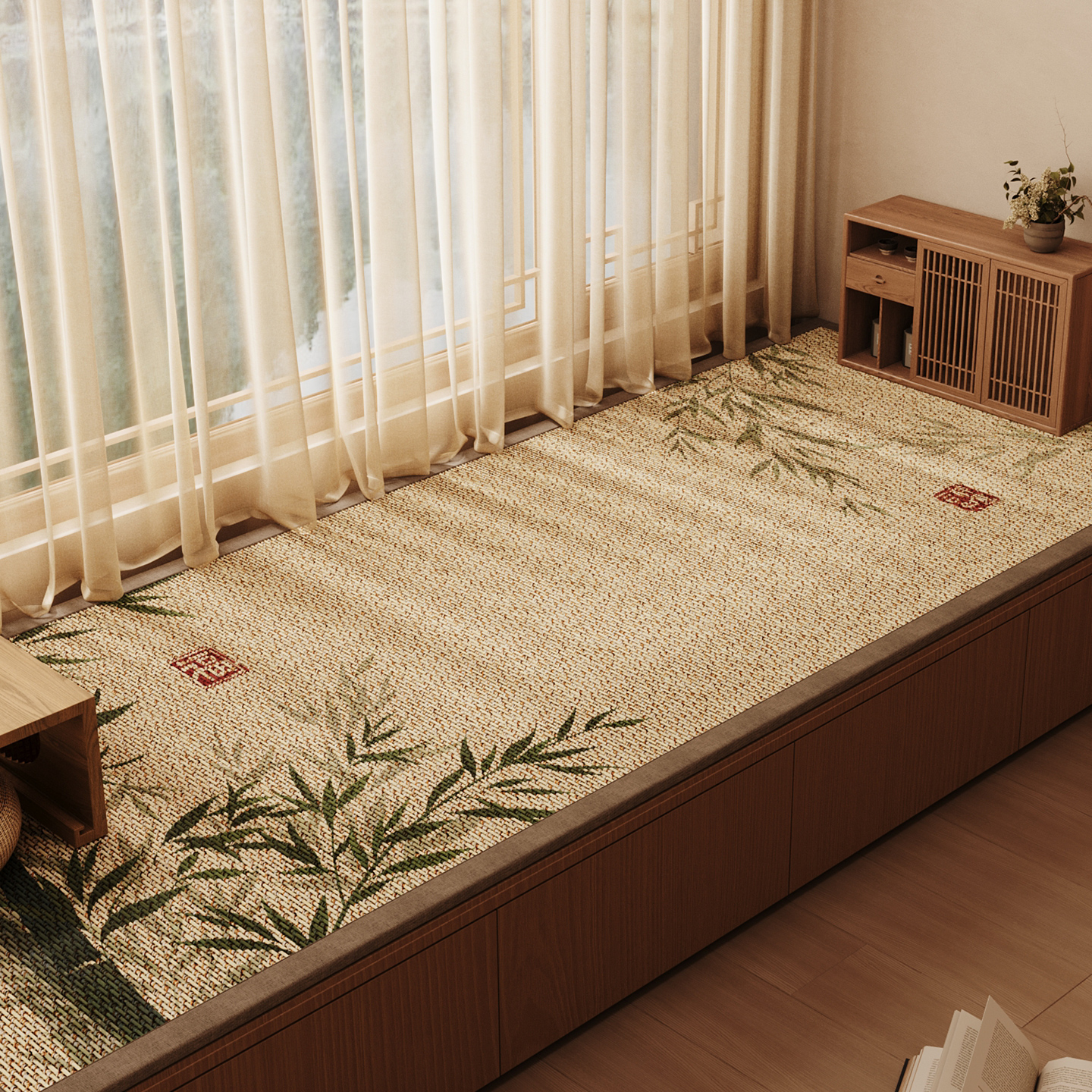 新中式飘窗垫竹编坐垫主卧阳台窗台凉席座垫四季通用榻榻米垫定制