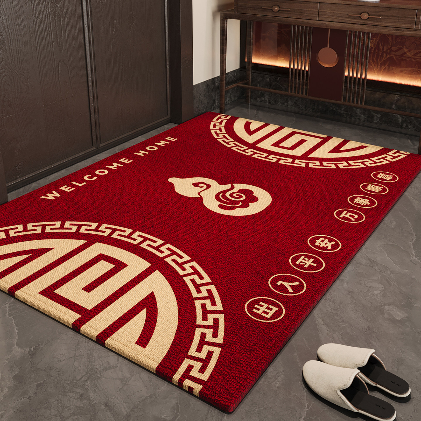 耐脏除尘入户门地垫新年2026新款红色喜庆防滑脚垫玄关高级感地毯,居家布艺,入户地垫,淘宝优惠券,粉丝福利购,淘宝优惠卷