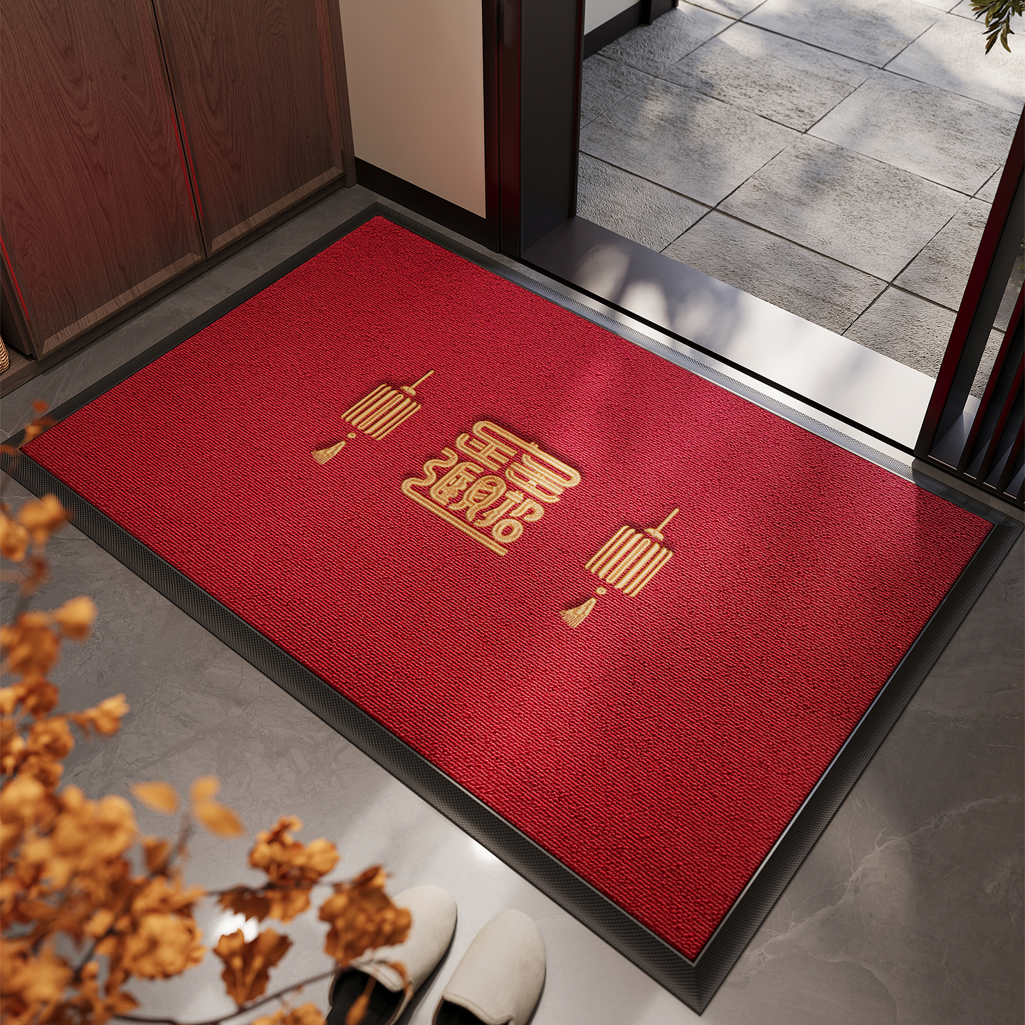 红色入户玄关防滑蹭土除尘门垫