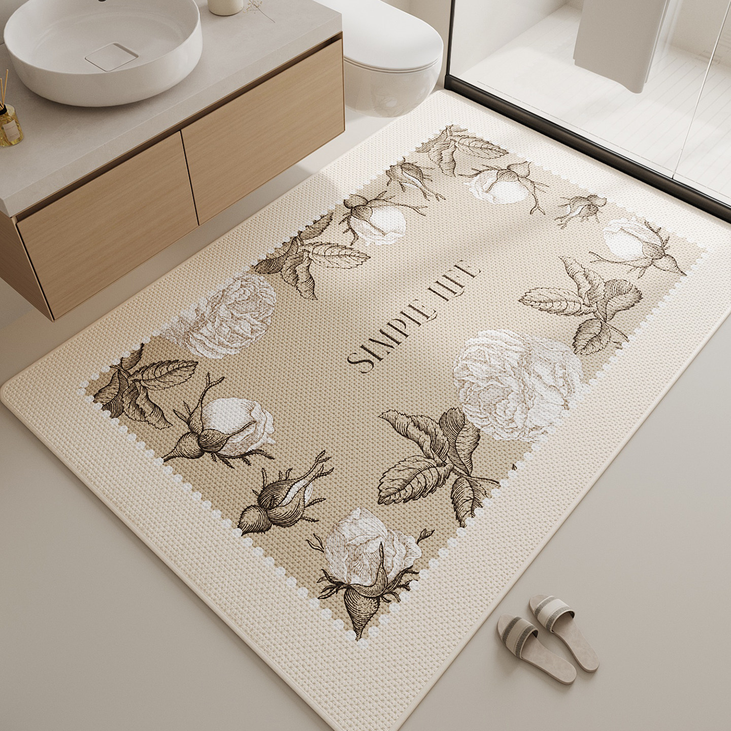 浴室地垫卫生间厕所门口防滑脚垫吸水速干免洗地毯轻奢高级感门垫