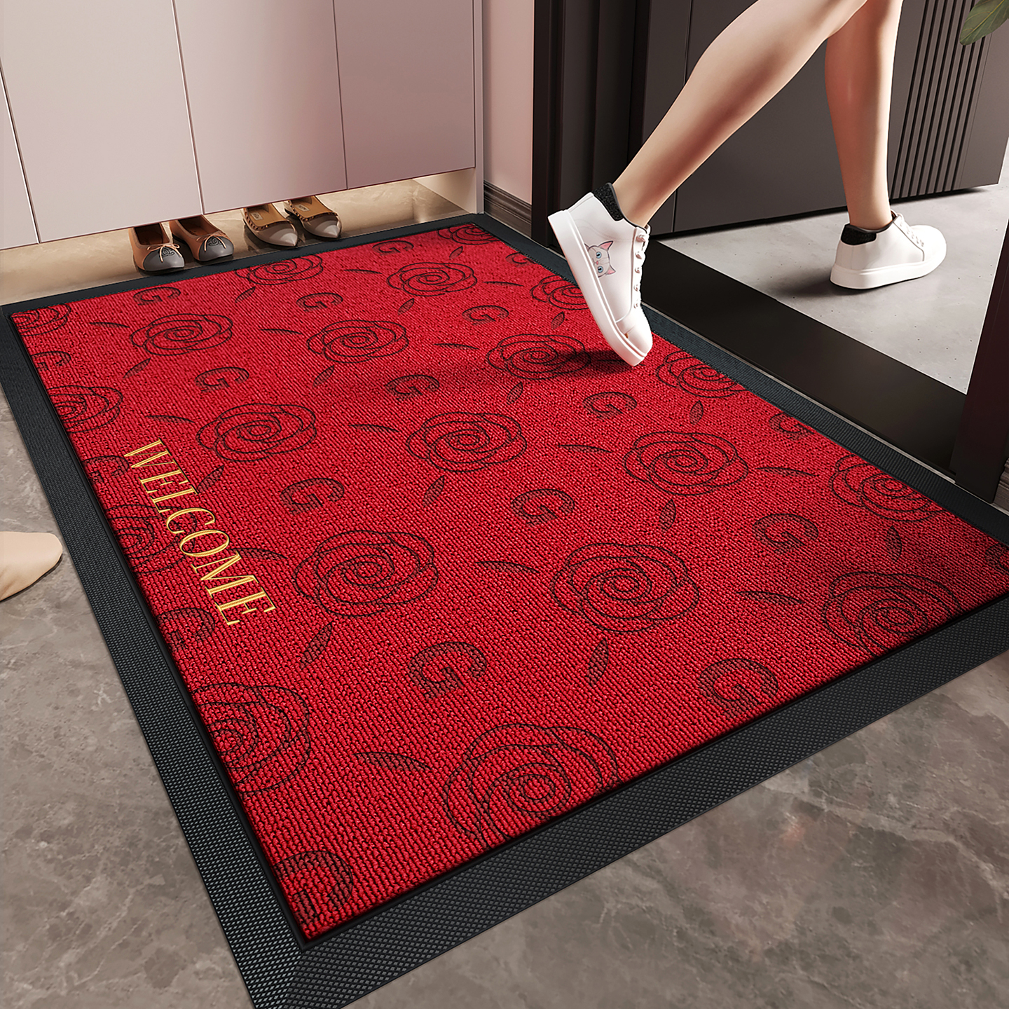 红色入户门地垫轻奢高级感防滑脚垫玄关进门耐脏除尘免洗地毯门垫