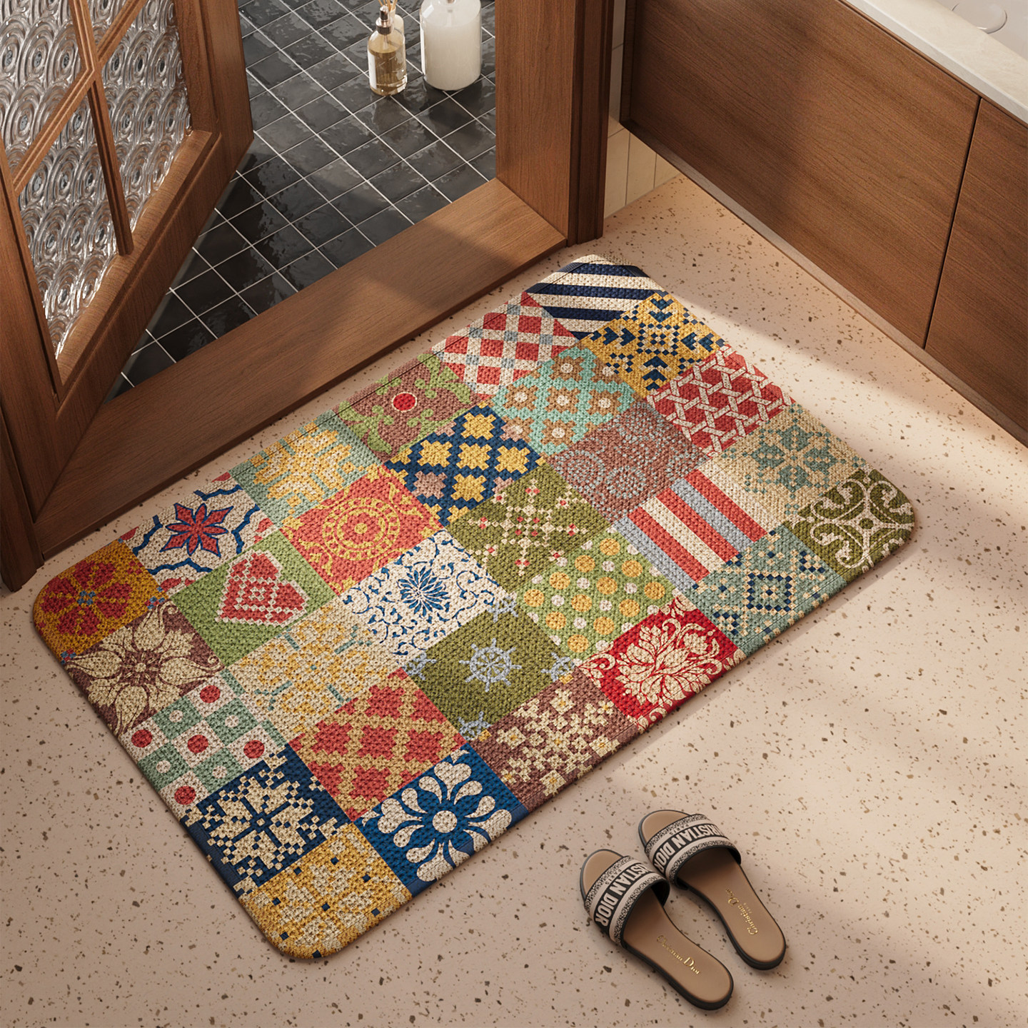 浴室防滑地垫民族风卫生间吸水速干脚垫高级感厕所卫浴免打理门垫,居家布艺,入户地垫,淘宝优惠券,粉丝福利购,淘宝优惠卷