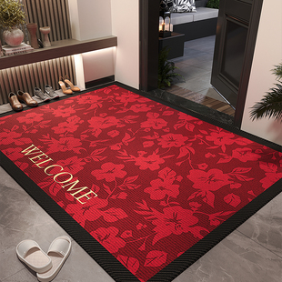 入户门地垫红色喜庆2024新款 耐脏除尘防滑地垫高级大门口免洗脚垫