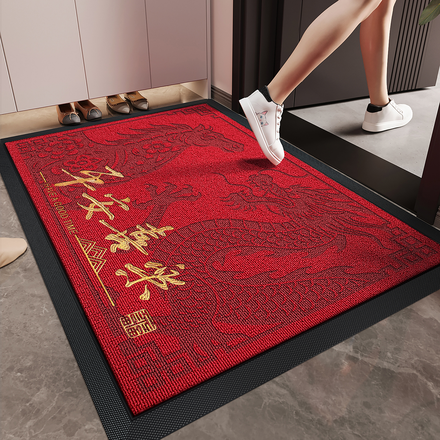 入户门地垫红色轻奢高级感玄关