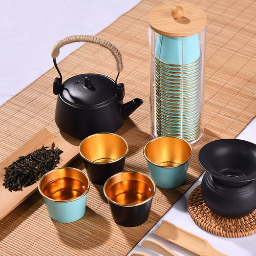 誉雀一次性高档金箔色功夫茶杯