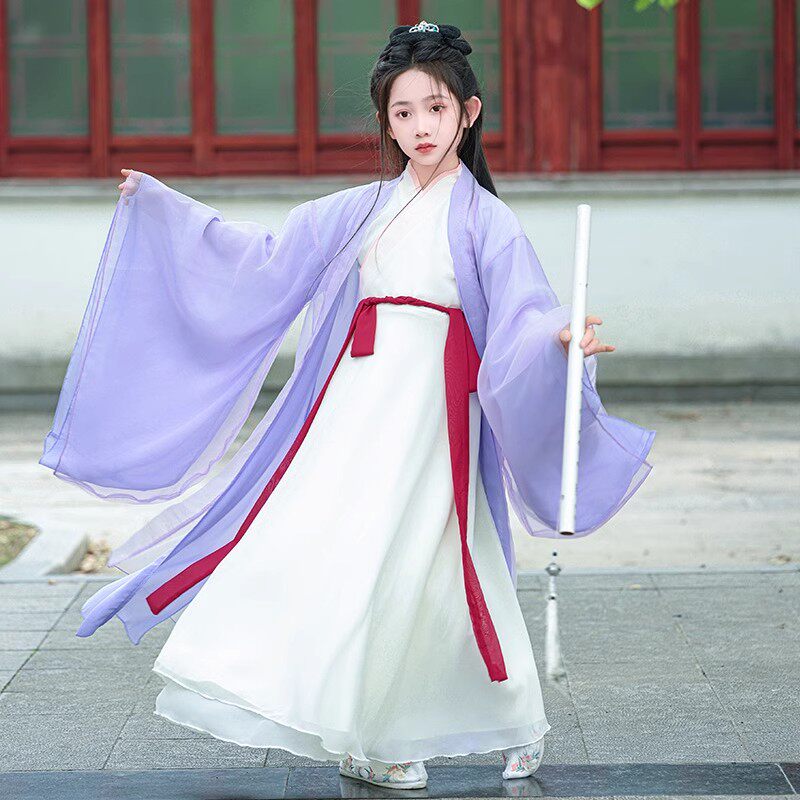 汉服女童古装cos 紫霞仙子大袖衫超仙紫色交领儿童摄影中秋演出服