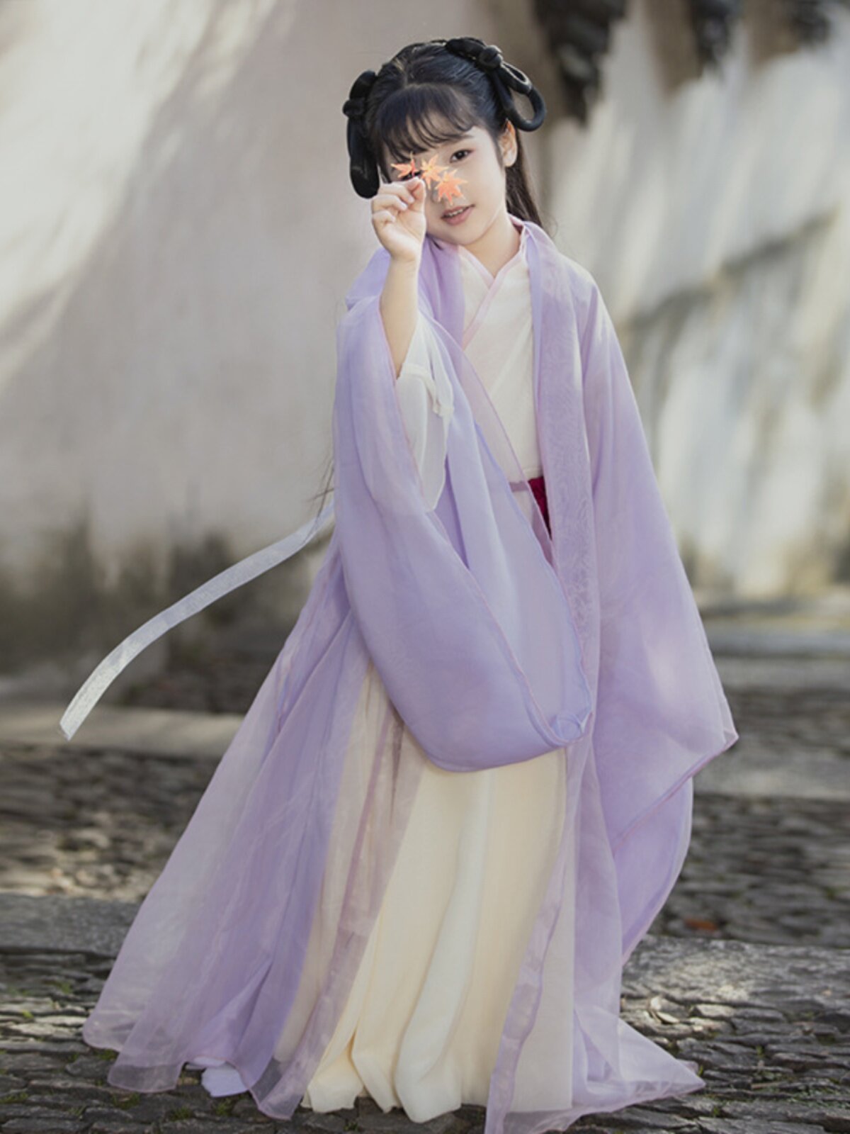 汉服女童秋季魏晋风大袖衫超仙紫色古装交领儿童摄影中秋演出服装