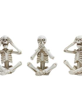 新品不听不看不说骷髅摆件万圣节家居微型骨架装饰树脂工艺品