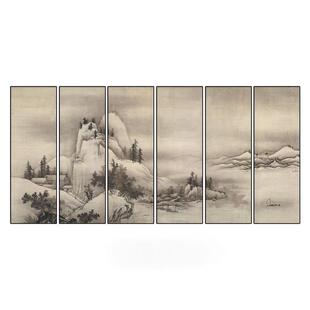 新中式装饰画酒店大堂别墅背景墙多联挂画竖版会客室精装山水壁画