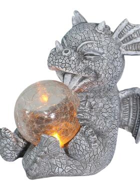 热销带翅膀龙抱灯太阳能发光庭院户外摆件花园阳光房小雕塑