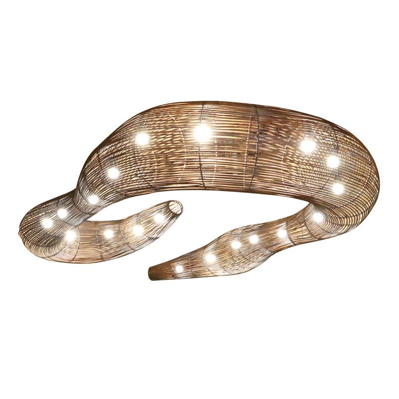 标程吊灯店大堂非27688售楼酒部竹艺藤编灯饰大型飘带异形工装饰