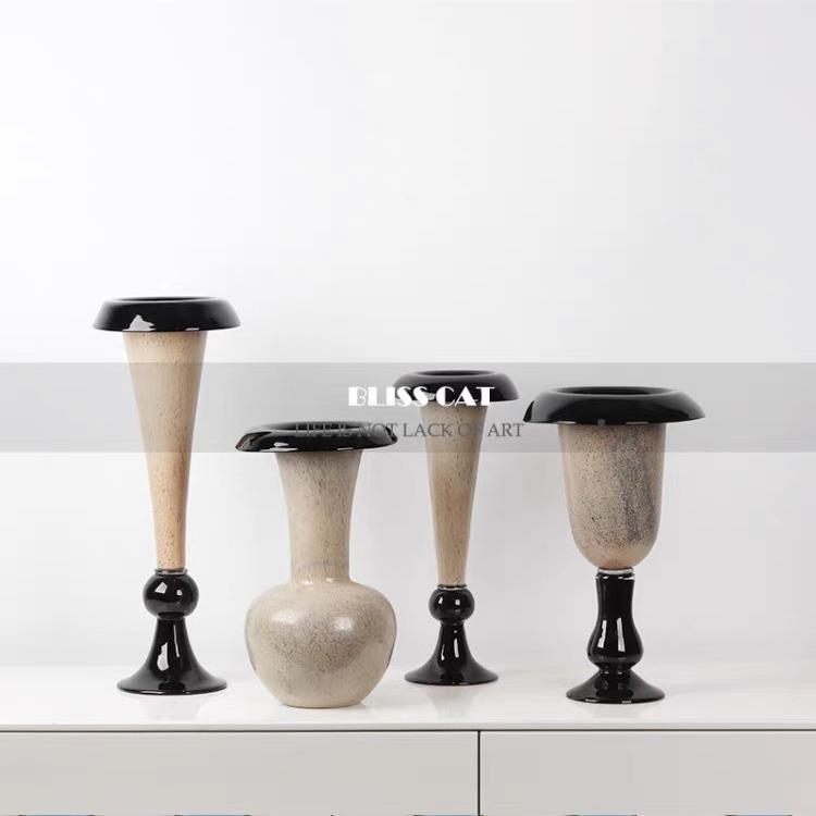 DKC中古洒银脚肌理新中式侘寂高级瓶艺术手工琉璃玻璃花器高摆花