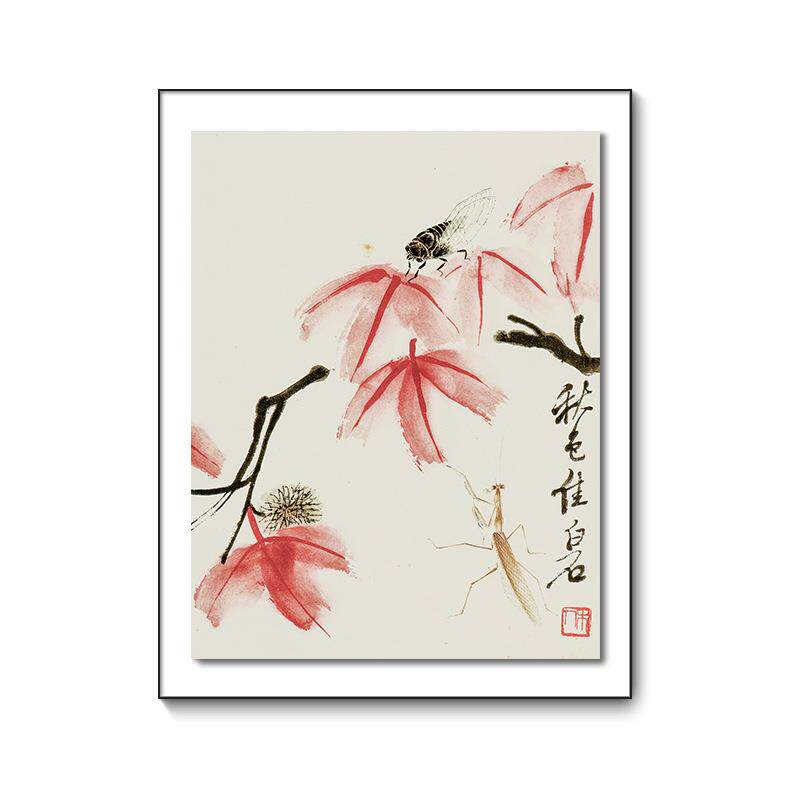 双层立体齐白石画作荷花新中式装饰画中式挂画玄关书房茶室壁画