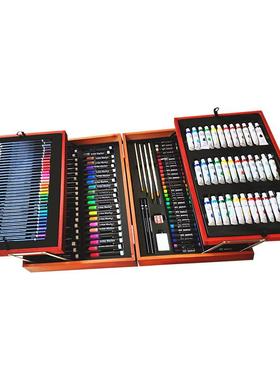 驰远174pcs小学生彩印水彩笔绘画套装画笔蜡笔木盒颜料画彩笔套装