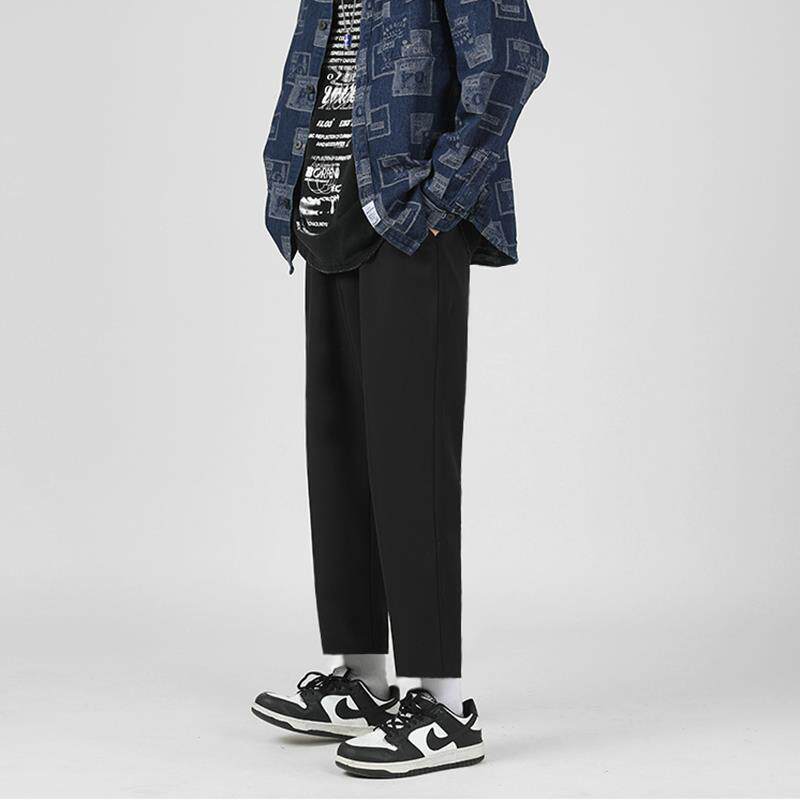 秋冬春秋黑色直筒裤男宽松九分裤春季新款小西裤9分休闲西装裤子