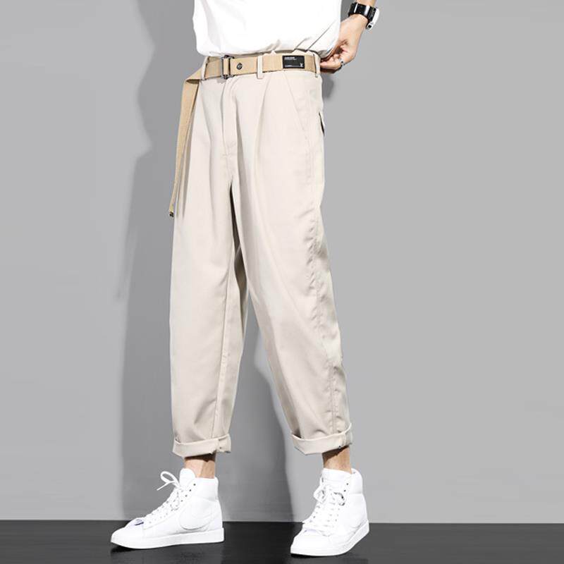 秋冬季款休闲裤男士宽松直筒加绒九分卡其色阔腿垂坠感西装长裤子