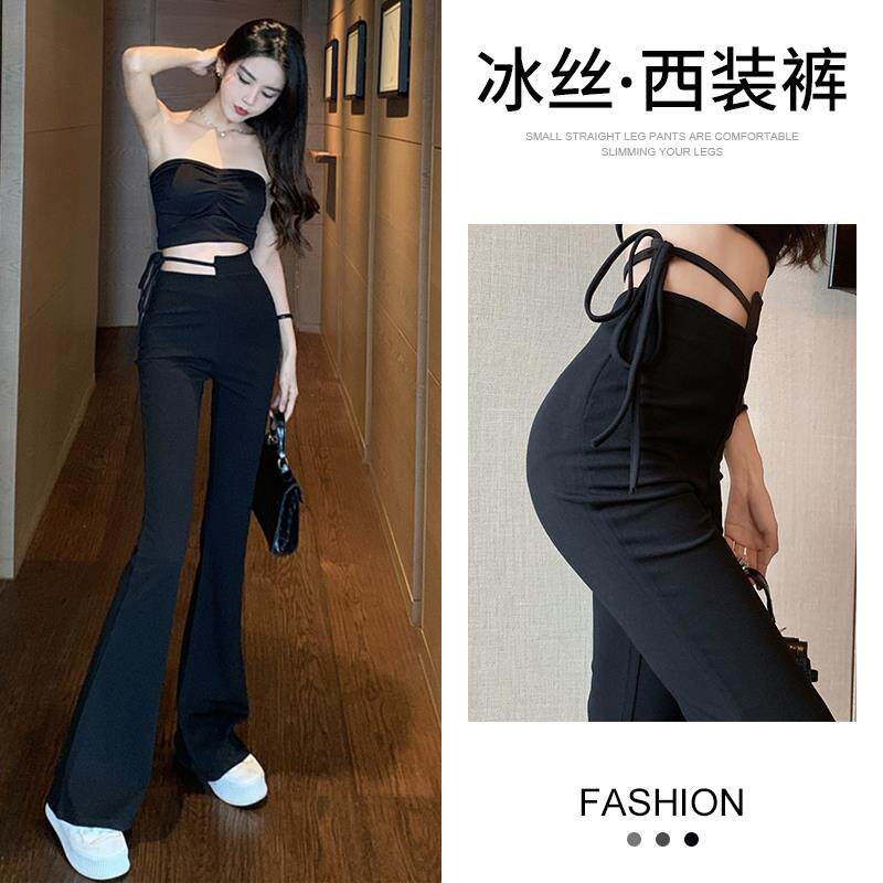 黑色喇叭裤女春季2025年新款高腰显瘦垂感西装裤小个子直筒微喇裤