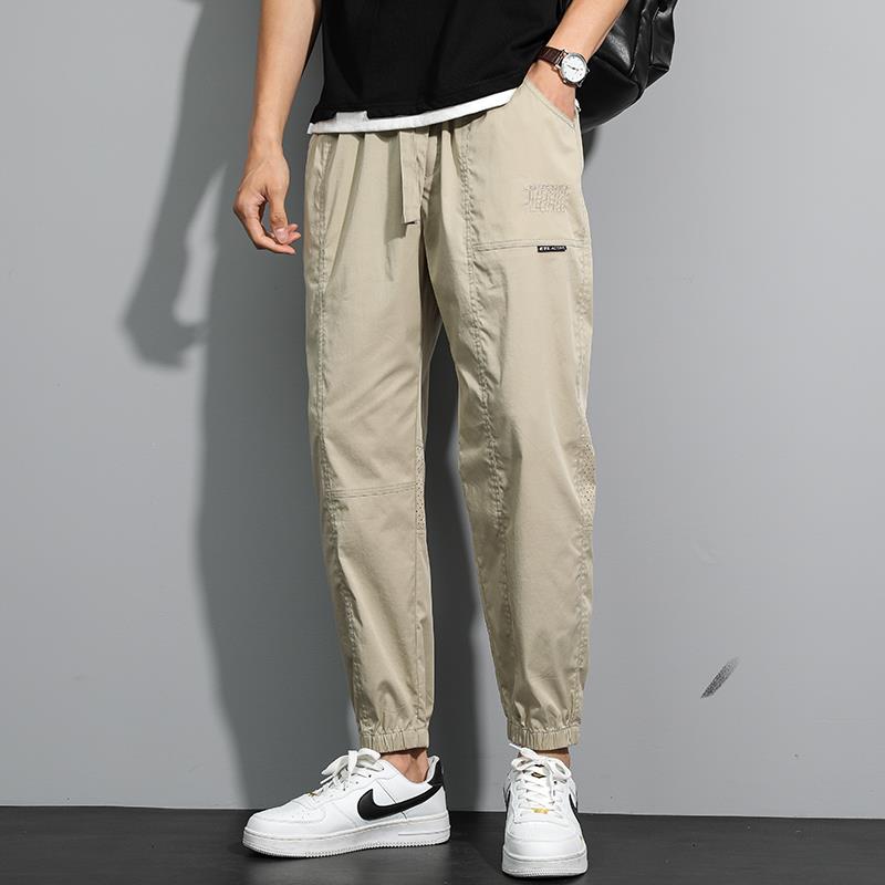 休闲裤子男士夏季薄款宽松2024潮牌九分网眼透气束脚运动工装长裤