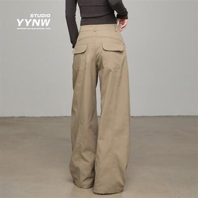 高腰弯刀休闲裤女春季2026新款美式复古梨形身材显瘦宽松阔腿裤子