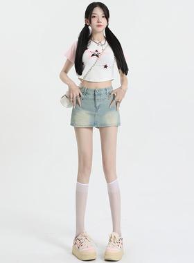 ZSFA高腰牛仔半身裙裤女蓝色显瘦小众设计感辣妹提臀百搭短裤子