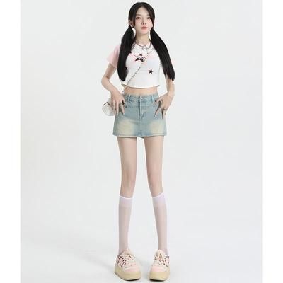ZSFA高腰牛仔半身裙裤女蓝色显瘦小众设计感辣妹提臀百搭短裤子