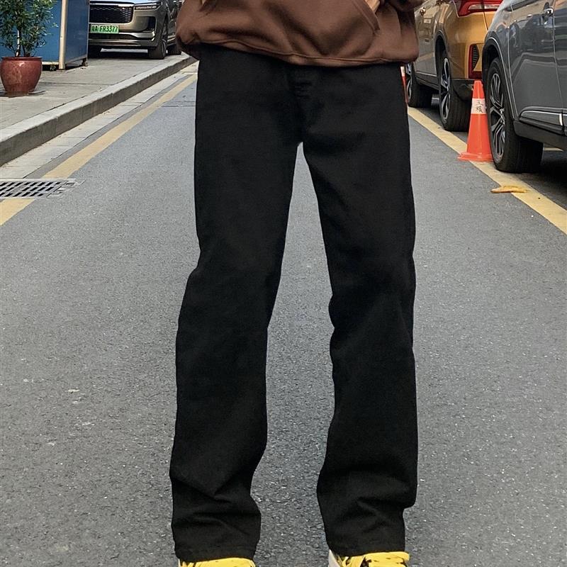 麻饭同学 美式复古简约纯色休闲裤男女工装微弹宽松直筒百搭长裤