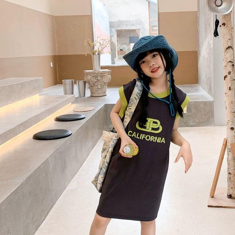 夏季女童连衣裙时髦女大童洋气夏装背心裙韩版休闲直筒裙子