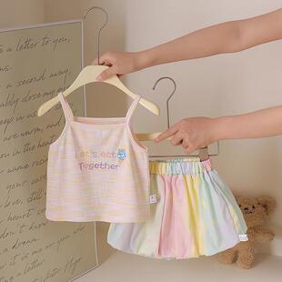 中小童夏衣服分体套装女宝宝洋气多巴胺吊带短裤两件套夏天贸易