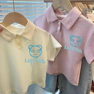 儿童韩版POLO衫短袖T恤2025夏季薄款学院风男女童百搭翻领上衣潮