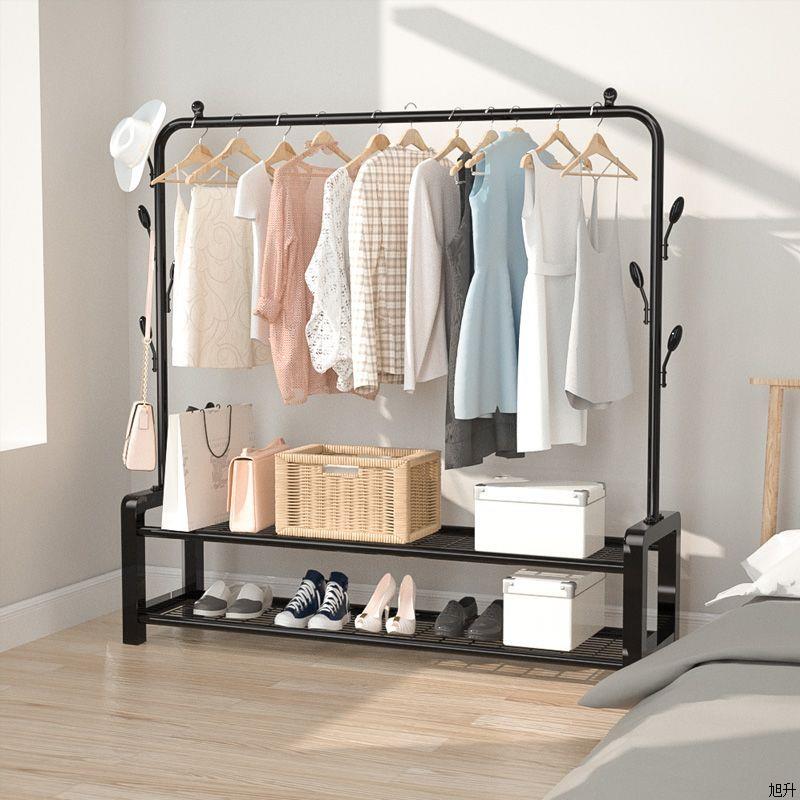 简易晾衣架落地卧室单杆室内w晾衣杆挂衣架阳台折叠晒衣服架子家