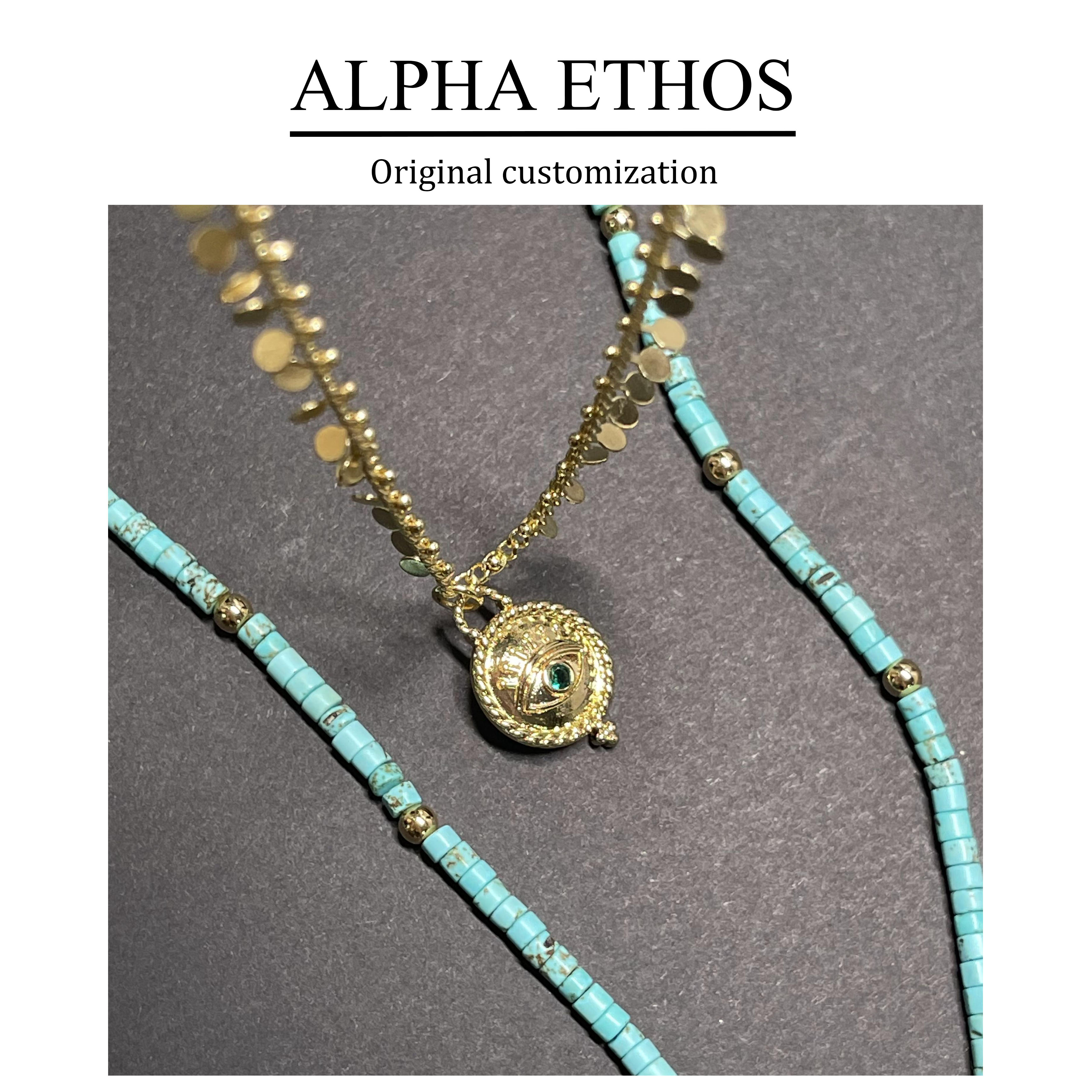 Alpha Ethos欧美ins蓝金色项链套装