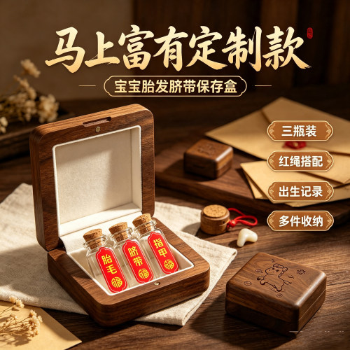 宝宝脐带胎毛收藏盒胎发纪念盒肚脐带保存盒新生婴儿百天满月收藏