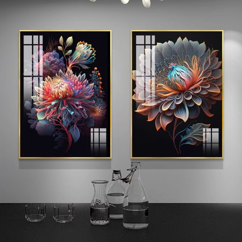 新款轻奢美式风格餐厅背景墙装饰画高级感饭厅挂画高端晶瓷艺术画图片