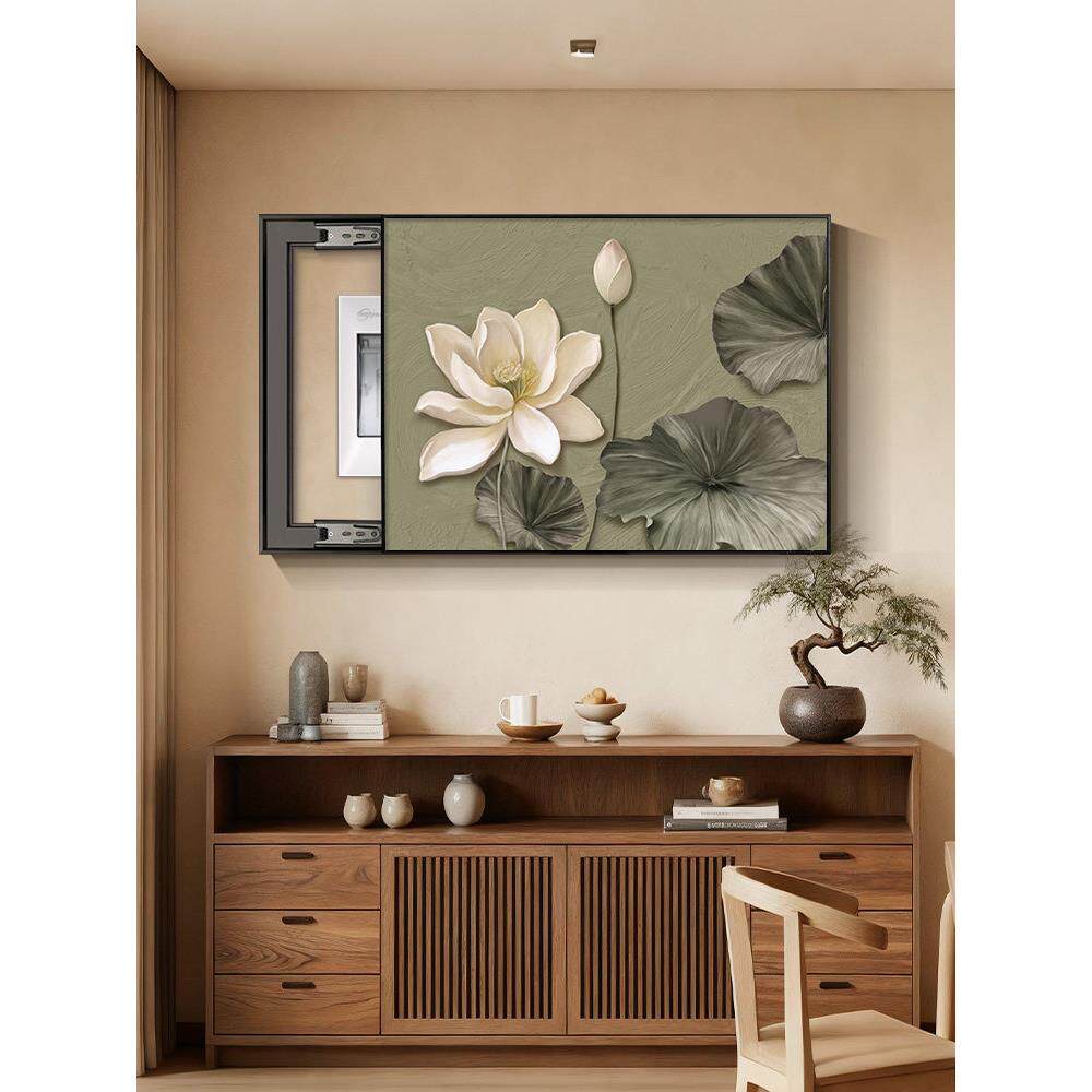 中古风莲花电表箱装饰画2025新款覆古餐厅壁画电源配电箱遮丑挂画