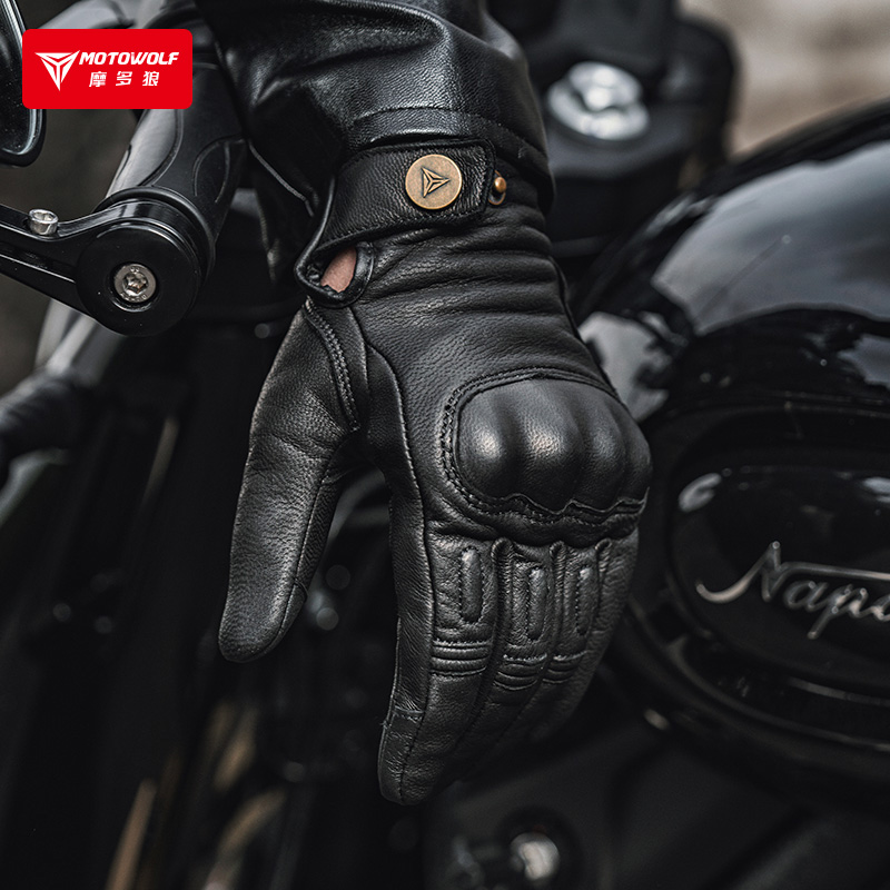 摩托车防摔真皮复古骑行手套