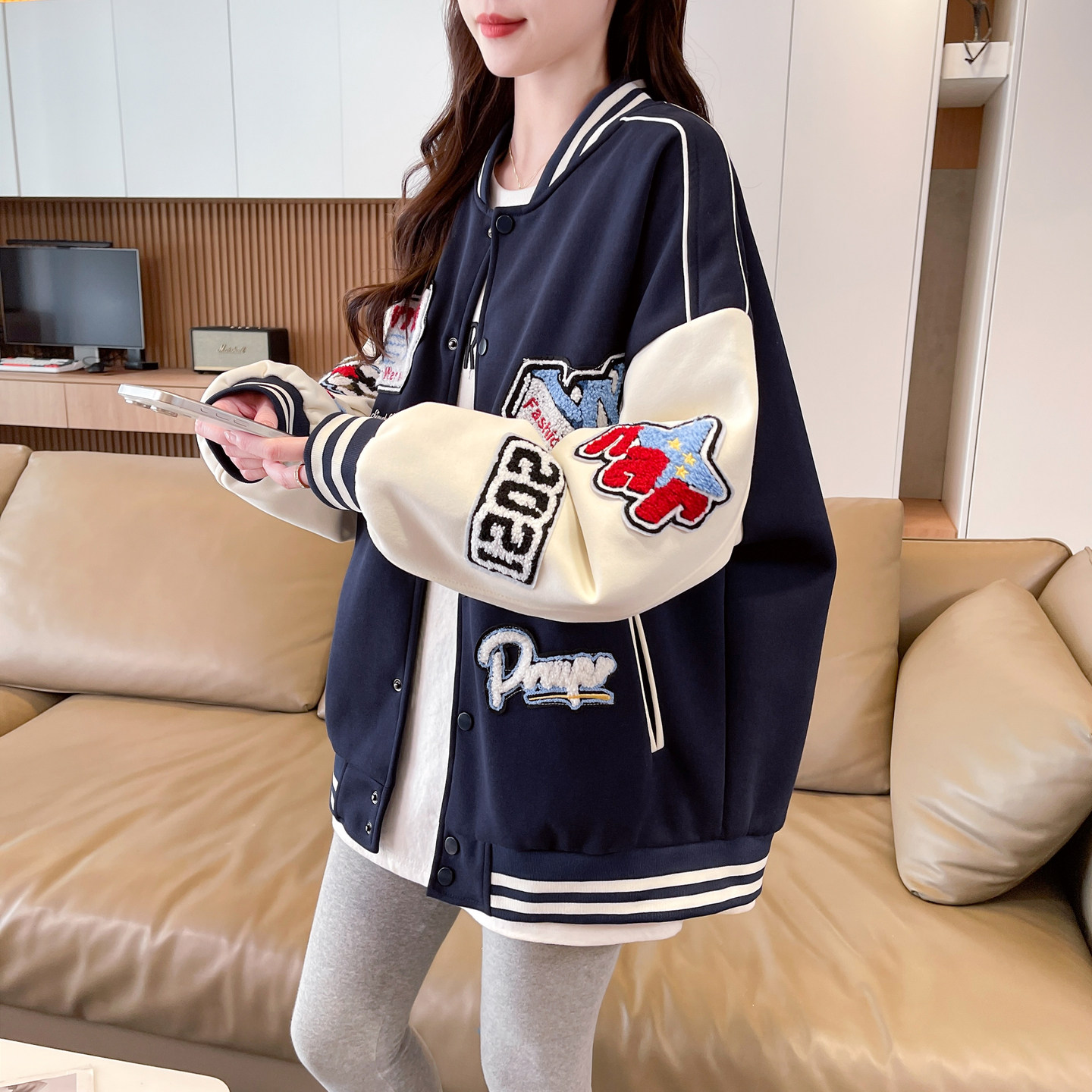 夹棉棒球服女秋冬加棉加厚外套