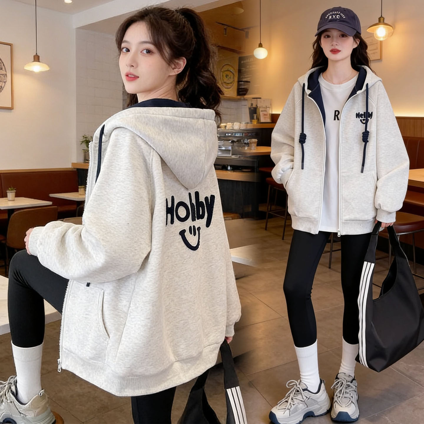 连帽卫衣女拉链棒球服外套新款