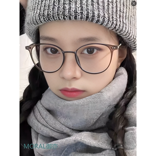 Tr90镜架女超轻可配度数眼镜复古冷茶玳瑁圆框近视光学防蓝光眼镜