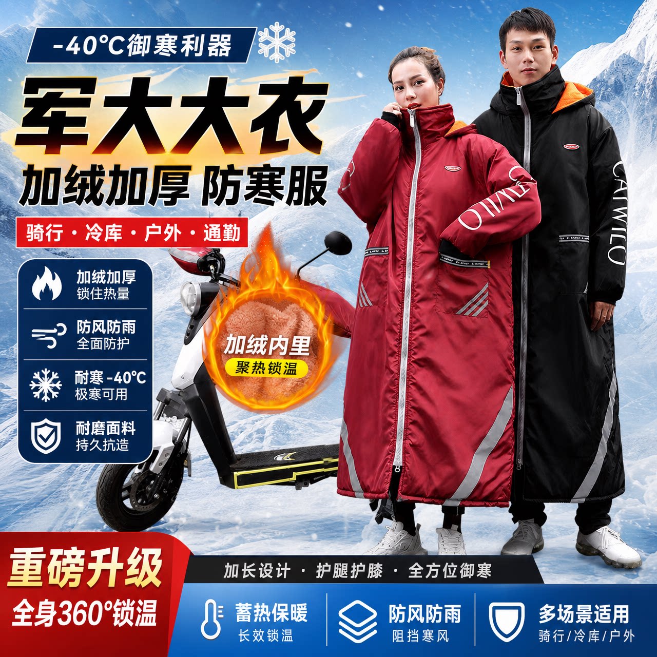军大大衣骑行防寒服冷库保暖棉袄