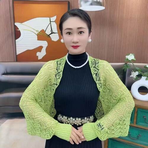 针织镂空罩衫夏季薄款长袖防晒开衫小外搭妈妈防晒衣透气搭配裙子