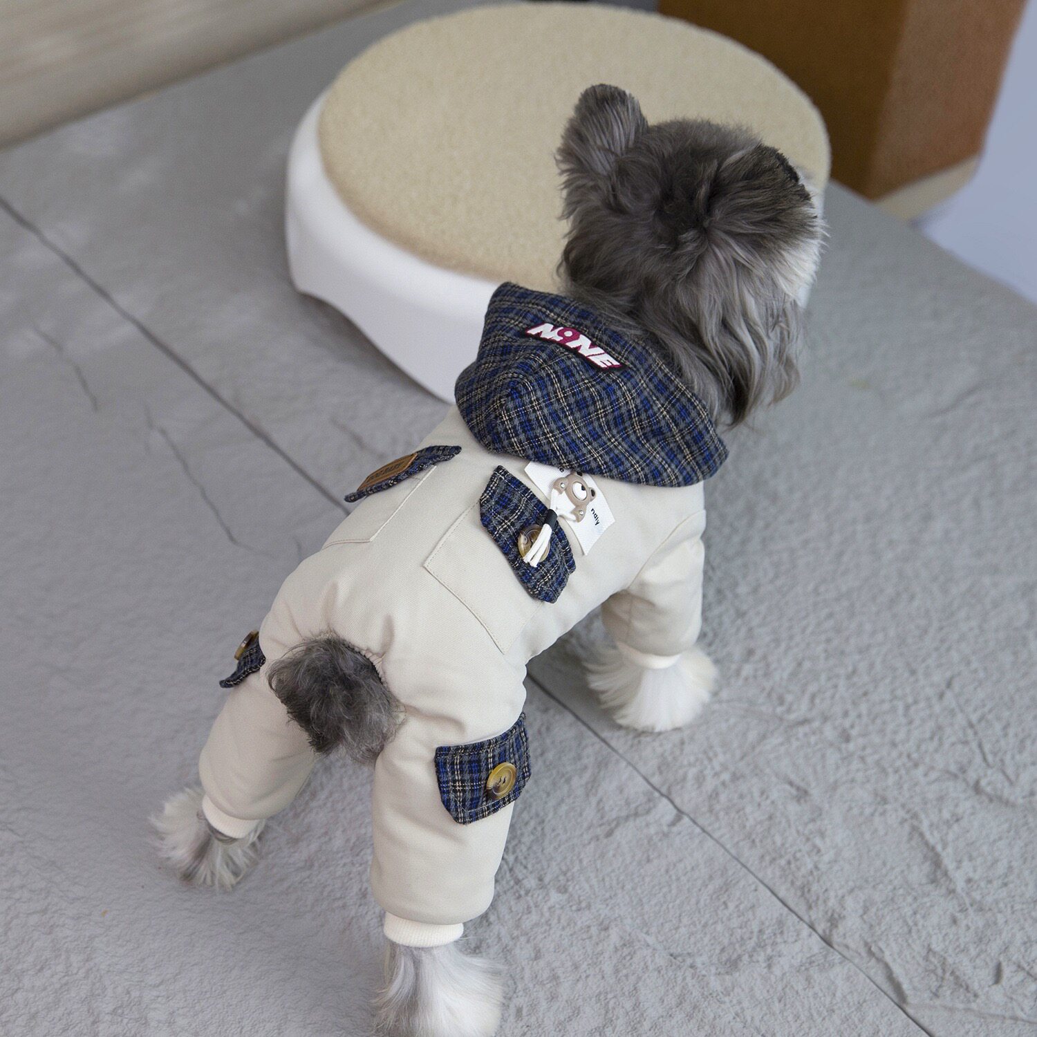 狗狗衣服秋冬装格子带帽四腿可牵引棉衣小型犬泰迪宠物比熊雪纳瑞
