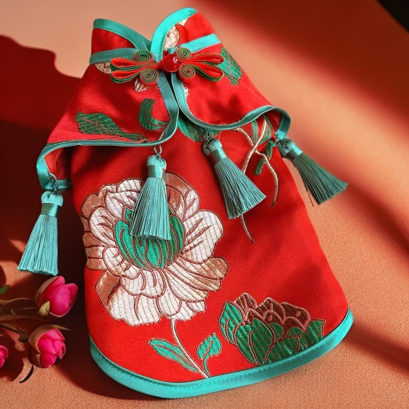 新款礼服结婚背心春秋款红斗篷宠物唐装陪嫁衣服旗袍狗狗猫咪披肩