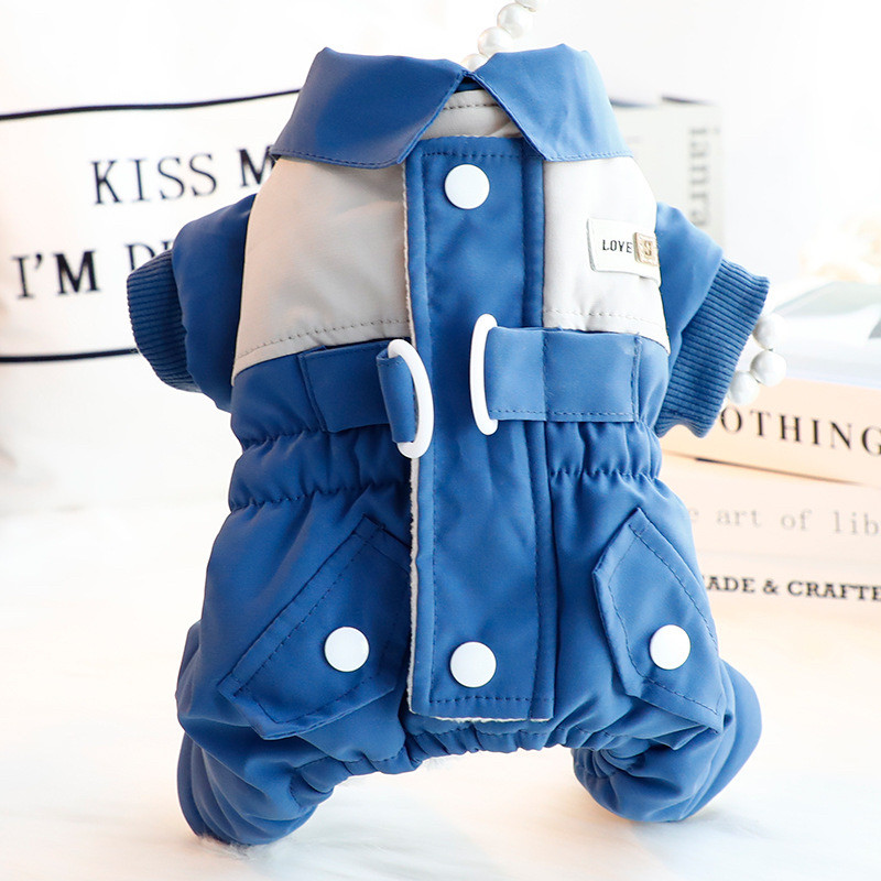 狗狗衣服秋冬装厚款工装四脚棉衣撞色小型犬泰迪宠物比熊可牵引