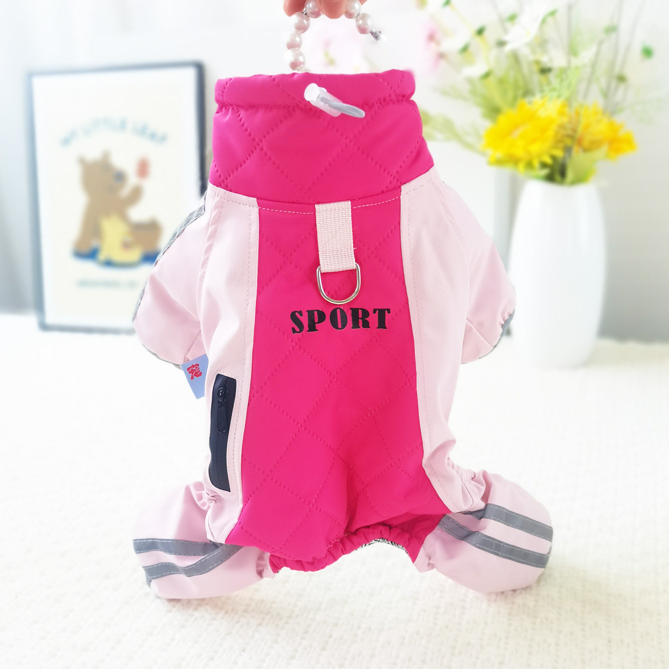 狗狗衣服秋冬装厚款四腿可牵引三防冲锋棉衣小型犬宠物比熊博美