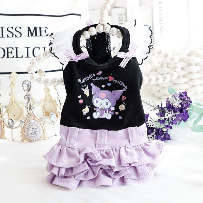 宠物猫咪狗泰迪衣服纯棉春夏薄款美乐蒂库洛米卡通兔子牛仔裙泰迪