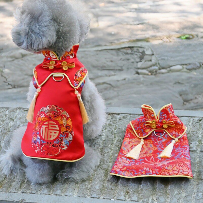 狗狗衣服猫咪春夏款唐装新中式国风陪嫁结婚小型犬宠物比熊可牵引