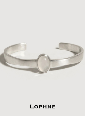 LOPHNE简约时尚纯银白玛瑙手镯 手工哑光大方气质轻奢高级感礼物