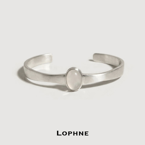 LOPHNE中古简约时尚925银白玛瑙手镯 手工哑光气质轻奢高级感礼物